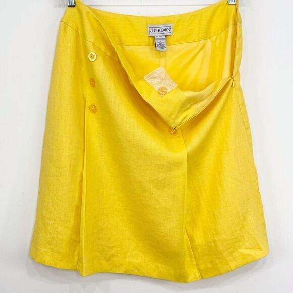 J.G. Hook Sunny Yellow 100% Linen Sailor Button Lined A Line Skirt - Picture 9 of 16